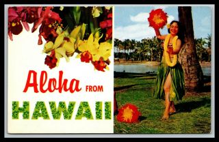 Vintage Aloha From Hawaii Dancer Hula Girl Postcard,  Color Card
