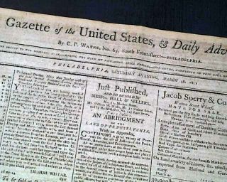 PRESIDENT JOHN ADAMS Act of Congress re.  Courts w/ Heraldic Eagle 1801 Newspaper 3