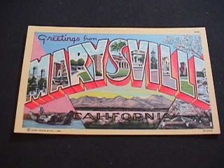 Large Letter Greetins From Marysville,  California Postcard