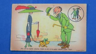 Vintage Reg Carter ? Comic Postcard 1911 Hat Pin Bulldog Flapper Fashion Theme