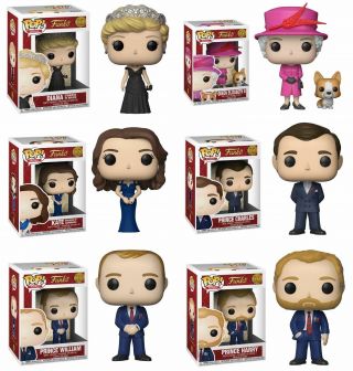 Funko Royal Family 6pc 3.  75 " Pop Set Queen Diana Charles Harry William Kate
