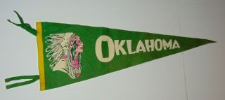 Large 30 " Old Vintage 1950s Oklahoma Indian Chief With Headdress Graphic Pennant