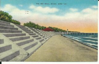 Vintage Postcard - The Sea Wall Biloxi,  Miss Mississippi Ms - Posted 1948