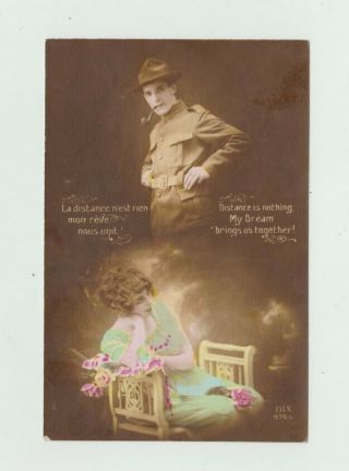 Ww1 French Postcard W/ U.  S.  Soldier C.  1918