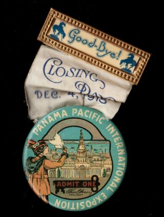 P.  P.  I.  E Panama Pacific International Exposition Closing Day Button And Ribbon