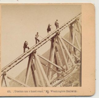 Workmen Hiking Cog Railway Train Tracks Mt Washington Nh Kilburn Stereoview 1875