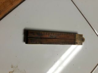 Rare Vintage Standard Rule Co Box Wood And Brass Folding Rule 64 1/2 Upson Nut