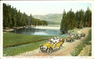 Auto Stages At Sylvan Lake Yellowstone Park Wyoming Wy 1920s