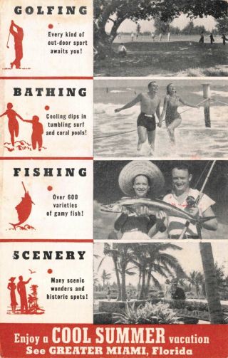 Postcard Golfing Swimming Fishing Scenery Vacation In Miami,  Florida 122820