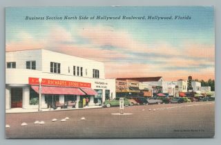 Hollywood Fl North Side—rare Vintage Linen Pc Richarts 5&10 Store Florida 1951