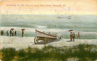 Florida,  Fl,  Pensacola,  Life Boat,  Santa Rosa Island 1909 Postcard