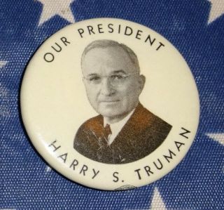 Harry S.  Truman Political Campaign Pinback Button Democrat Wwii Fdr Roosevelt