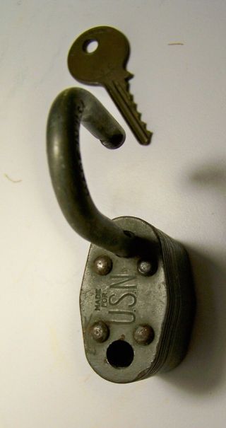 Vintage Yale Us Navy Padlock With Matching Key