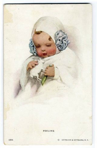 Bessie Pease Gutmann Baby With Toy Lamb Postcard C 1915 Child