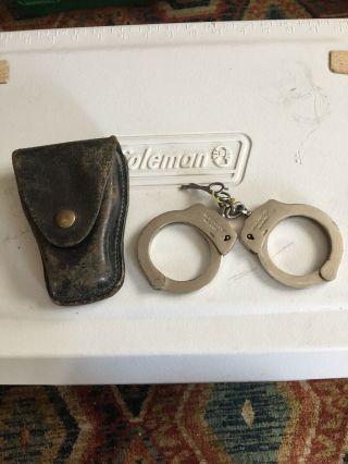 Vintage Handcuffs By Police Made In Italy With Keys And Leather Holder