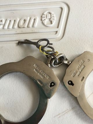 Vintage Handcuffs By Police Made In Italy With Keys And Leather Holder 3
