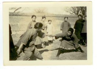 C1930s China Chinese Girls Playing Tug - O - War Photo Likely Near Peking