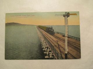Lucin Cut Off Great Salt Lake 12 Miles Railroad Trestle Utah Ut Postcard