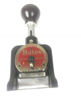 Antique Bates Numbering Machine 6 Wheels E - Style Great 2