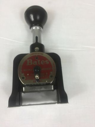 Antique Bates Numbering Machine 6 Wheels E - Style Great 5