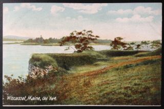 Wiscasset,  Maine.  C.  1906 Postcard View Of Old Fort Along.  Shore