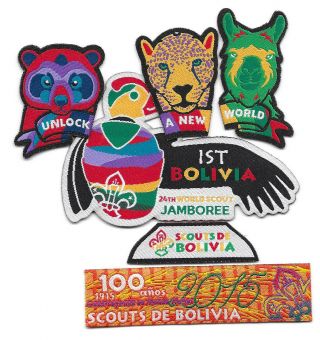 Boy Scout 2019 World Jamboree Bolivia Ist Patch Set Plus 100th Anniversary Patch