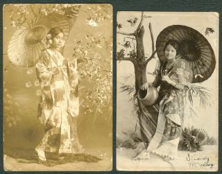 Vintage Philippines Young Filipina Ladies Japanes Kimono 2 Rppc Postcard J