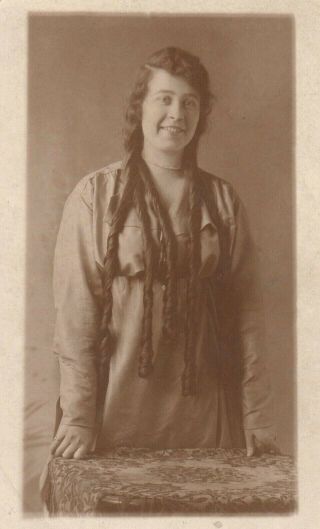 Rppc Pretty Young Woman Very Long Hair Giant Braids Studio Pre 1920 Azo Unposted