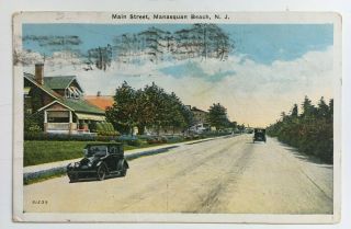 1925 Nj Postcard Manasquan Beach Jersey Main Street Cars Houses Monmouth