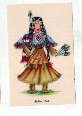 Vintage Tichnor Gloss " Dolls Of Many Lands " Post Card - Indian