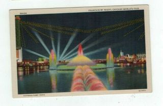 Il Chicago Illinois 1934 Worlds Fair Linen Post Card Fountain By Night