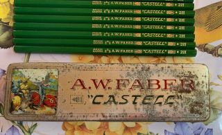 Vintage German A.  W.  Faber Castell Pencil Tin Box 12 Pencils 3