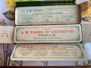 Vintage German A.  W.  Faber Castell Pencil Tin Box 12 Pencils 5
