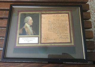 Framed Signed George Washington Acceptance Of The Presidency 1789