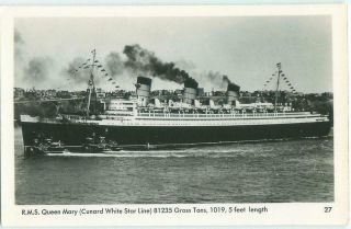 Rms Queen Mary Cunard Ocean Liner Ship 1950s Alfred Mainzer Rppc Postcard 24632