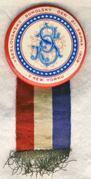 1909 Sokol Pan - Slavic Day In York Pin Badge Button 21.  8.  1909 Rare