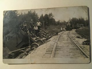 Vintage Photo Postcard Railroad Train Wreck Unknown Location Train On Tracks