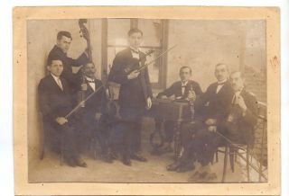Vintage Photo,  Cca 1910,  Music Band Violin,  Flute,  Dulcimer
