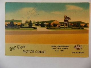 Linen Will Rodgers Motor Court Tulsa Oklahoma On Route 66 Post Card,  S&h