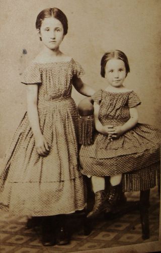 Antique Cw Era Cdv Photo Cute Little Girls In Matching Hoop Dresses Rockford Ill