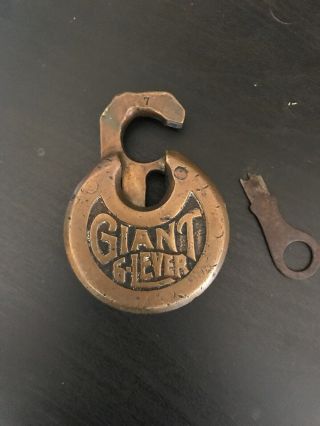 Giant Brass/bronze 6 Lever Pop - Up Shackle Pad Lock W Push Key,  Rare