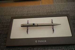 Vintage Parker 25 Silver Steel And Black Ballpoint Pen