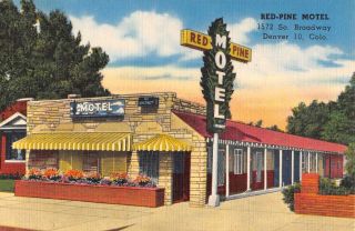 Denver Colorado Red Pine Motel Street View Antique Postcard K107090