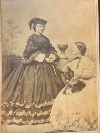 Antique Cdv Photo 2 Women Lovely Dresses Hartford Ct Prescott & Gage
