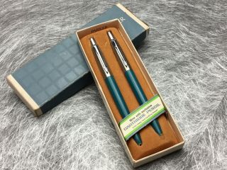 Vintage Parker Pen/pencil Set Vista Blue Box 7 - 780 - 35 Cartridge Pencil