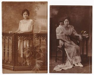 Vintage Philippines Young Filipina Ladies 2 Rppc Postcards C