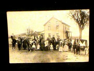 Rppc: Large Group Of People,  On Horses,  Standing,  Sidesaddle,  Kids Dog 1900s