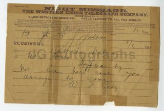William F.  " Buffalo Bill " Cody - Vintage Telegram Sent By Cody 1896