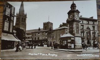 Real Photo Postcard Market Place Rugby Warwickshire