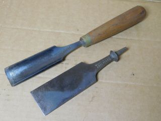 Two (2) Vintage W.  Butcher Chisels 1 5/16 " Gouge And 1 13/16 " Flat W/no Handle
